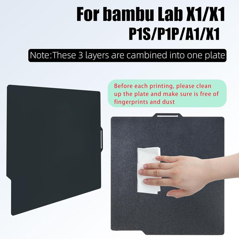 GOMENL Double Sided Black Smooth PEI +Black Textured PEI Build Plate, 257x257mm PEI Build Plate for Bambu Lab P1P/P1S /X1/X1C/A1 3D Printer, 3D Printer Spring Steel Removable Platform - Image 3